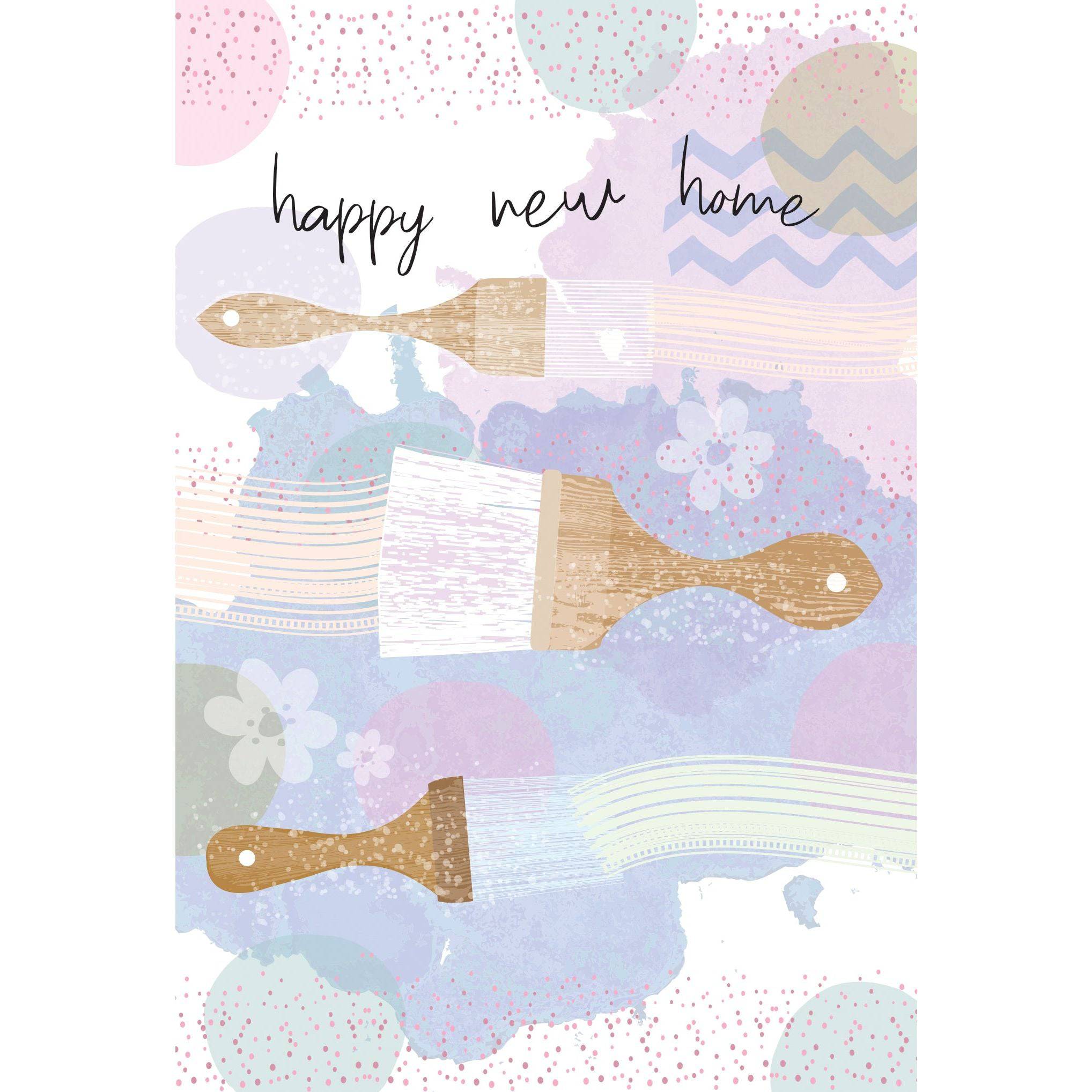 Pictura Paintbrushes New Home card from the Everyday Cards collection featuring colorful paintbrush illustrations.